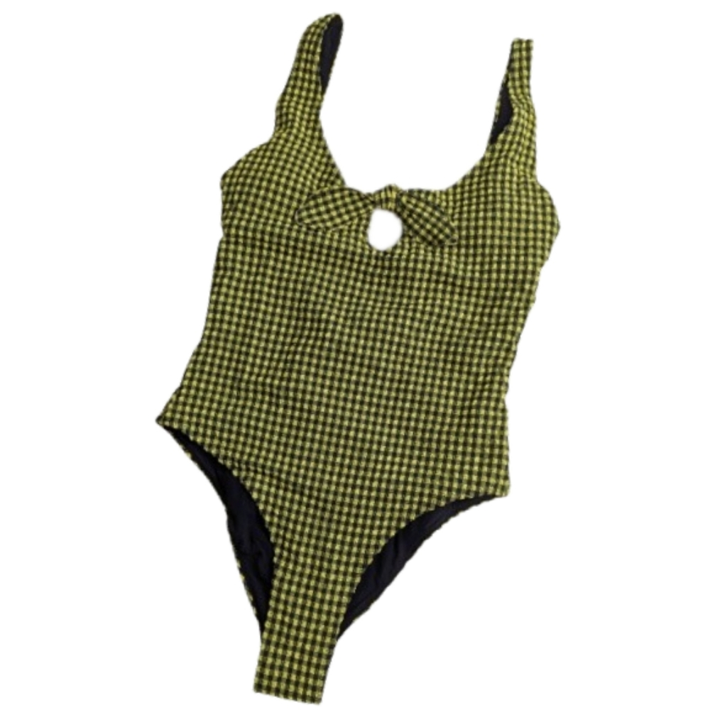 Zara Black and Yellow Gingham One Piece Swimsuit S